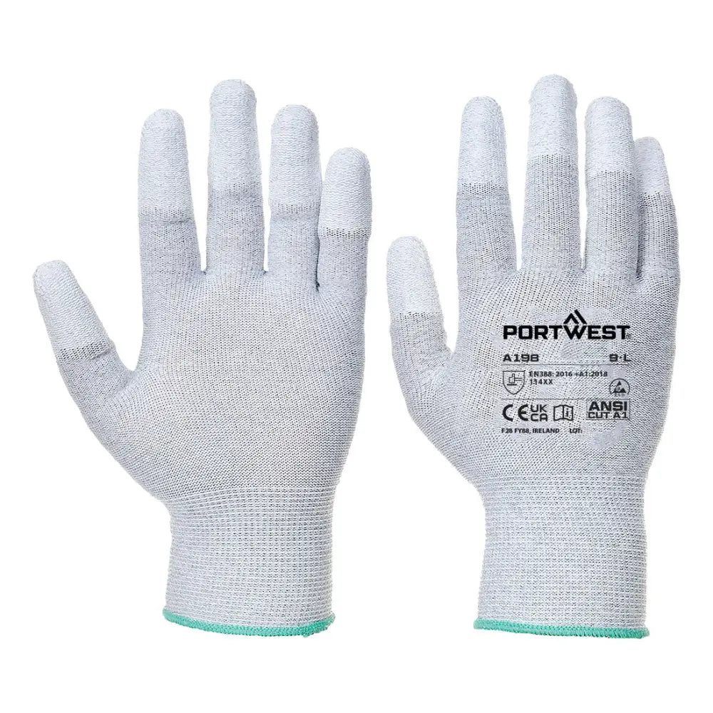 Portwest Antistatisk PU Fingertopps Handske A198 - Grå (GRR) / XXS