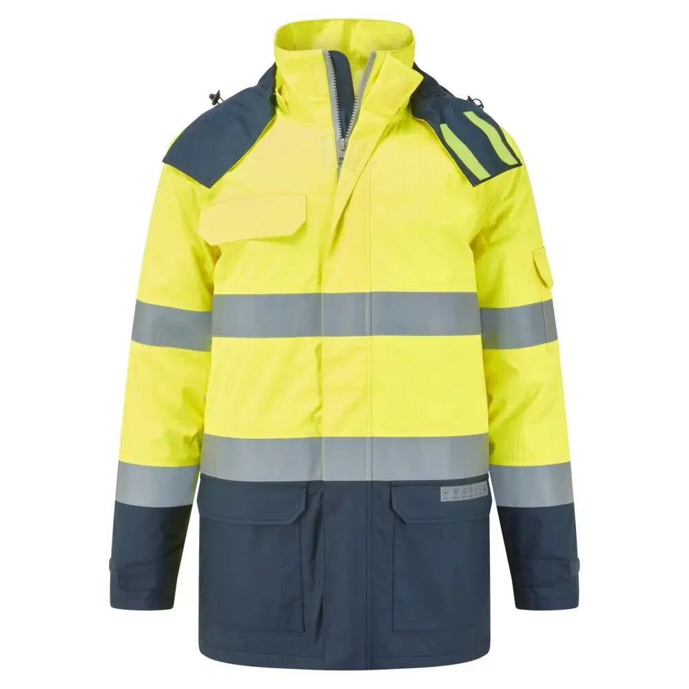 Portwest Bizflame Rain+ Hi-Vis Multi-Norm Kontrast FR Vinterjacka FR617 - Gul/Marinblå (YNR) / S