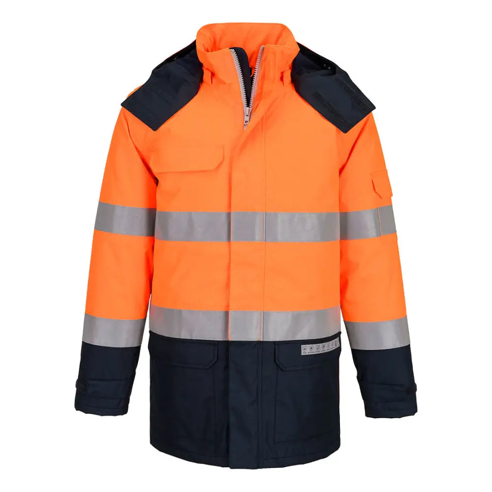 Portwest Bizflame Rain+ Hi-Vis Multi-Norm Kontrast FR Vinterjacka FR617 - Orange/Marinblå (ONR) / S
