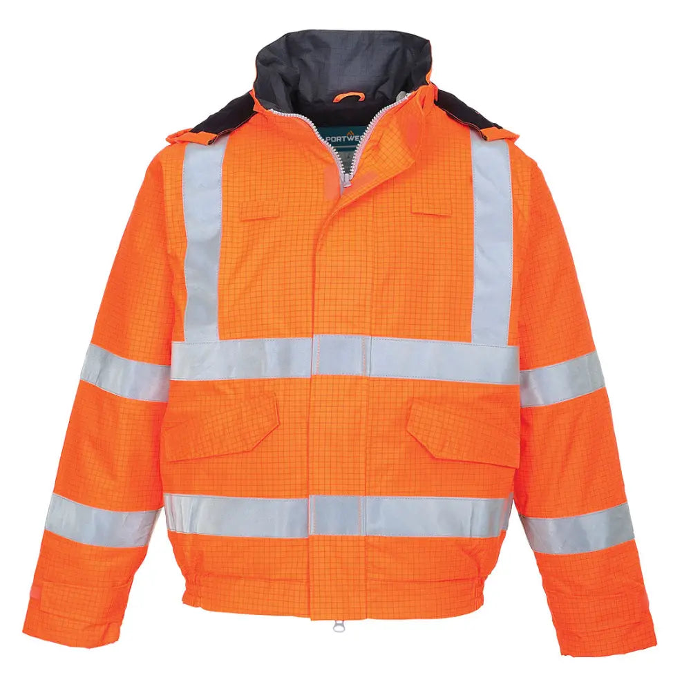 Portwest Bizflame Regn Hi-Vis Antistatisk FR Bomber Jacka S773 - Orange (ORR) / XS