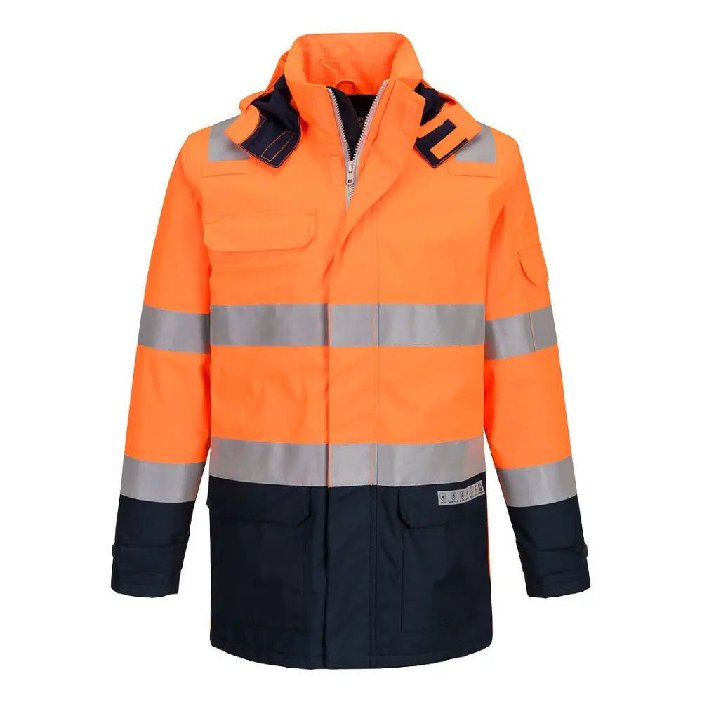 Portwest Bizflame Regn Hi-Vis Multi-Protection Jacka FR605 - Orange/Marinblå (ONR) / S