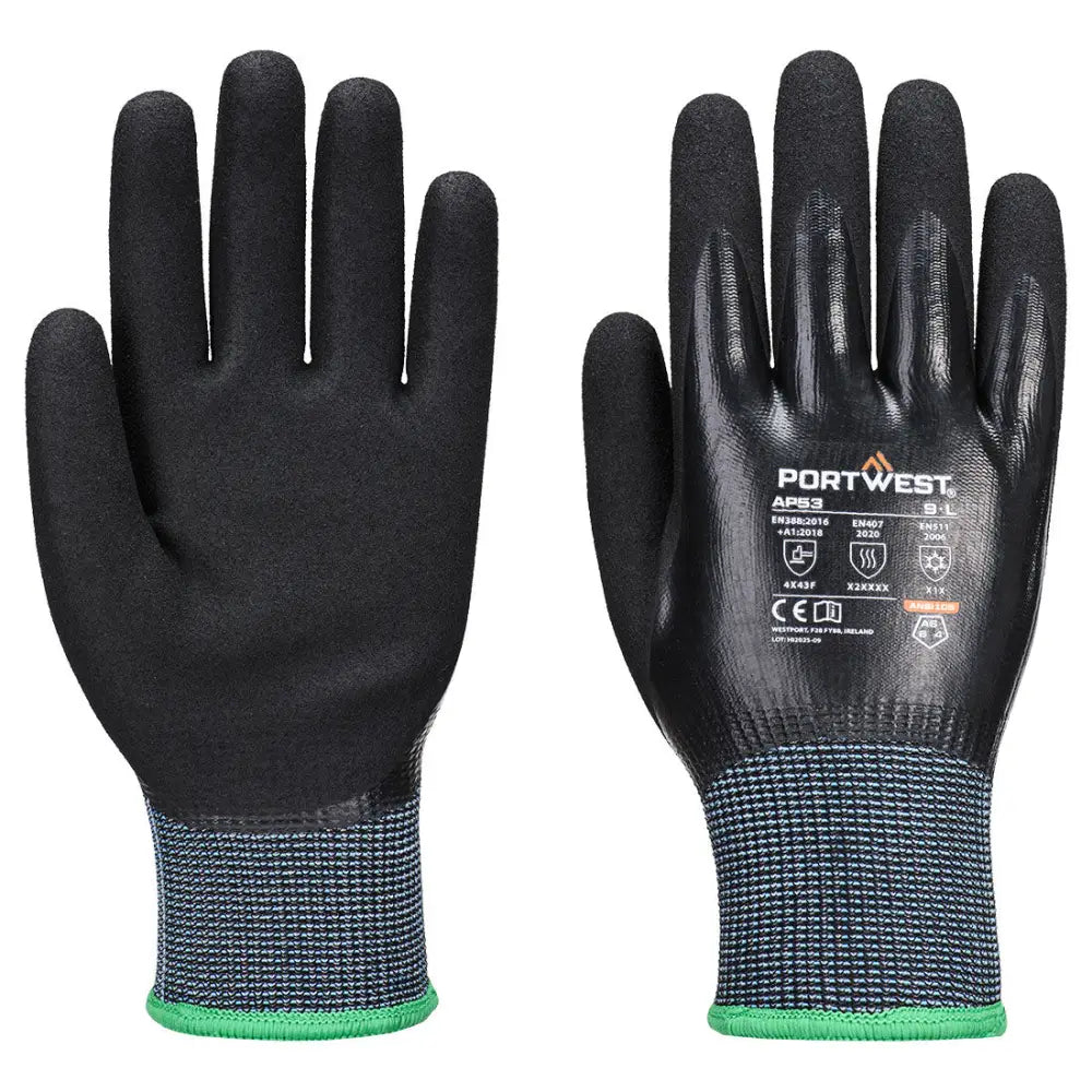 Portwest Cold F15 Nitrile Aqua Cut Handske AP53 - Svart (BKR) / S