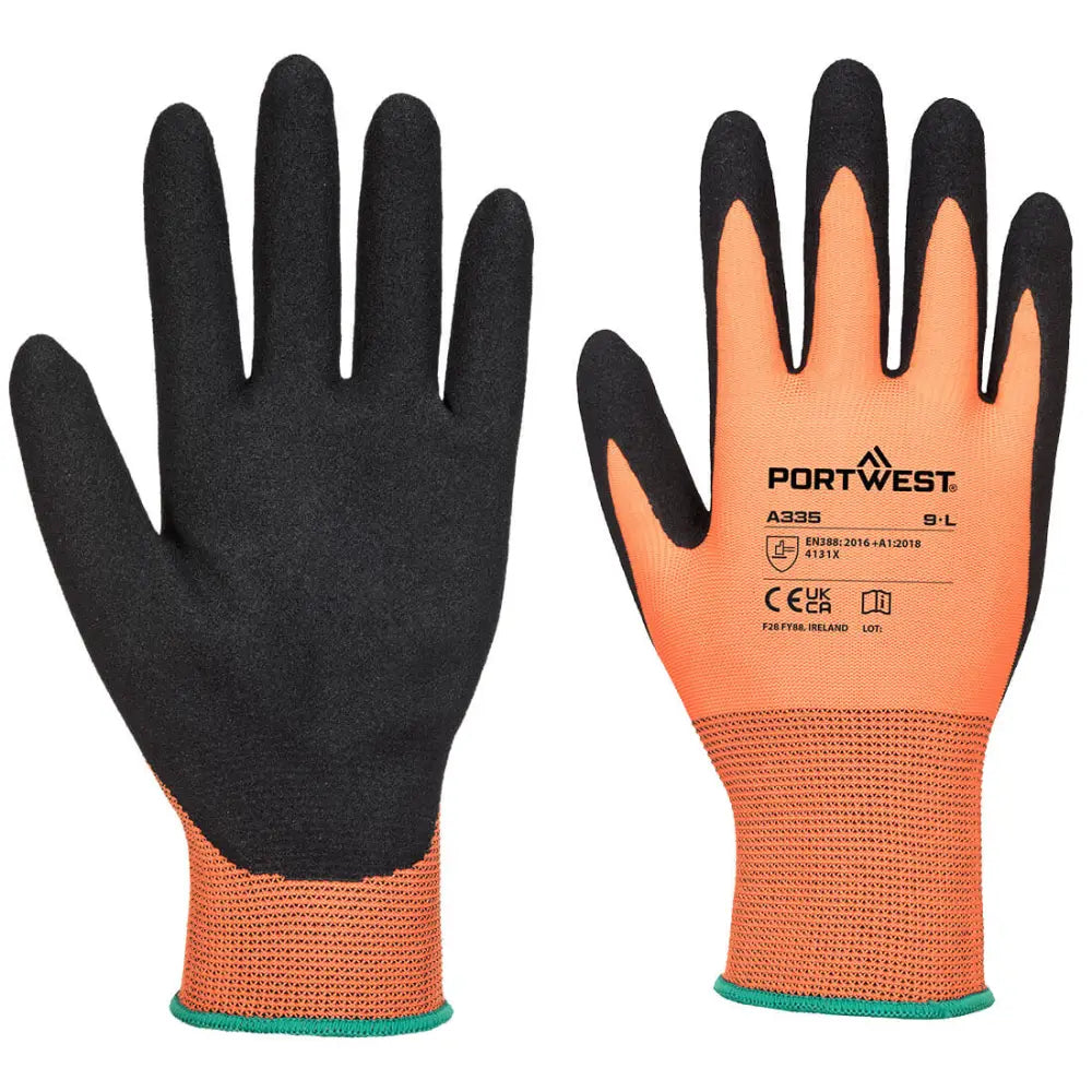Portwest Dermi grip NPR15 nitril med sandbeläggning A335 - Orange/Svart (O8R) / XS