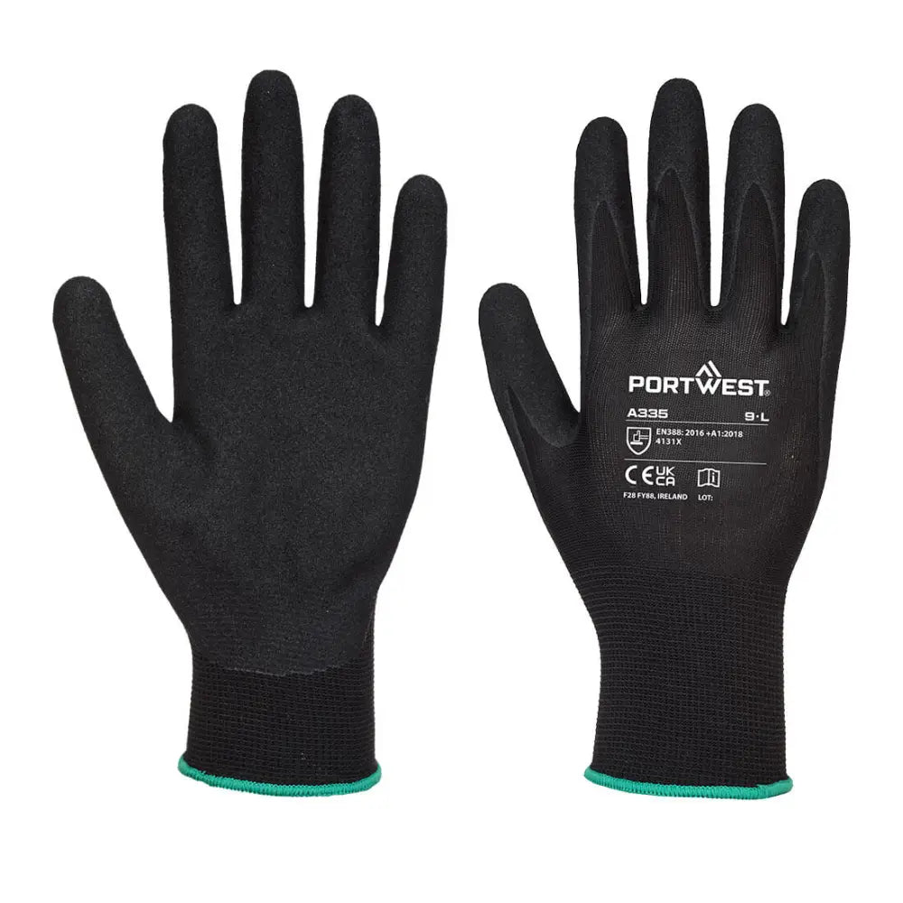 Portwest Dermi grip NPR15 nitril med sandbeläggning A335 - Svart (K8R) / XS