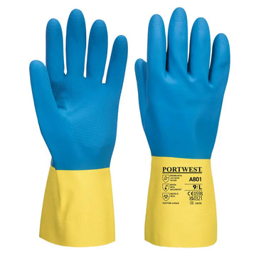 Portwest Double Dipped Latex Gauntlet A801 - Gul/Blå (Y4R) / S
