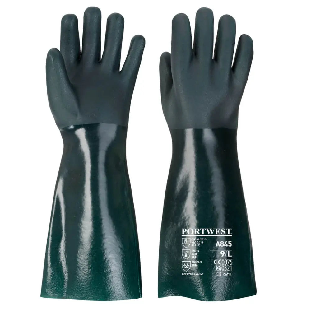 Portwest Dubbel Doppad PVC Kraghandske 45cm A845 - Grön (GNR) / XL
