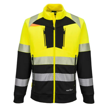 Portwest DX4 Hi-Vis klass 1 Sweatshirt med dragkedja och trattformad hals DX490 - Gul/Svart (YBR) / S