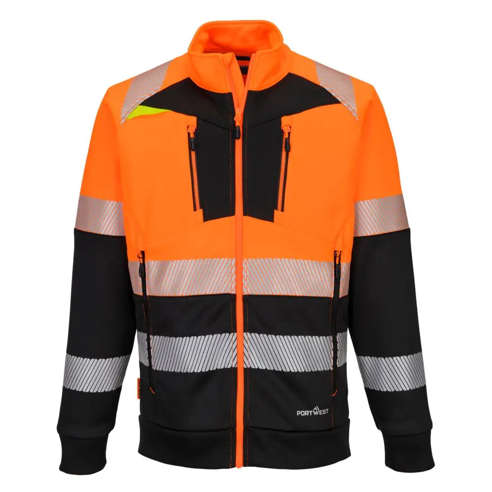 Portwest DX4 Hi-Vis klass 1 Sweatshirt med dragkedja och trattformad hals DX490 - Orange/Svart (OBR) / S