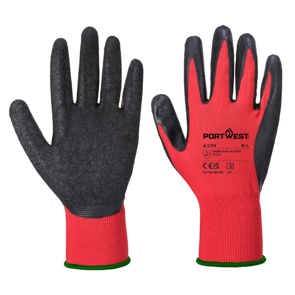 Portwest Flex Grip Latex Handske A174 - Röd/Svart (R8R) / S
