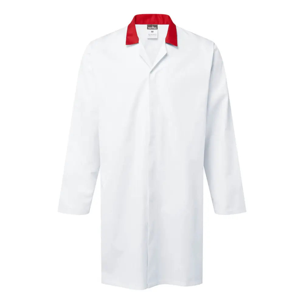Portwest Food Industry Coat No Pocket 2210 - Vit/Röd (WRE) / XS