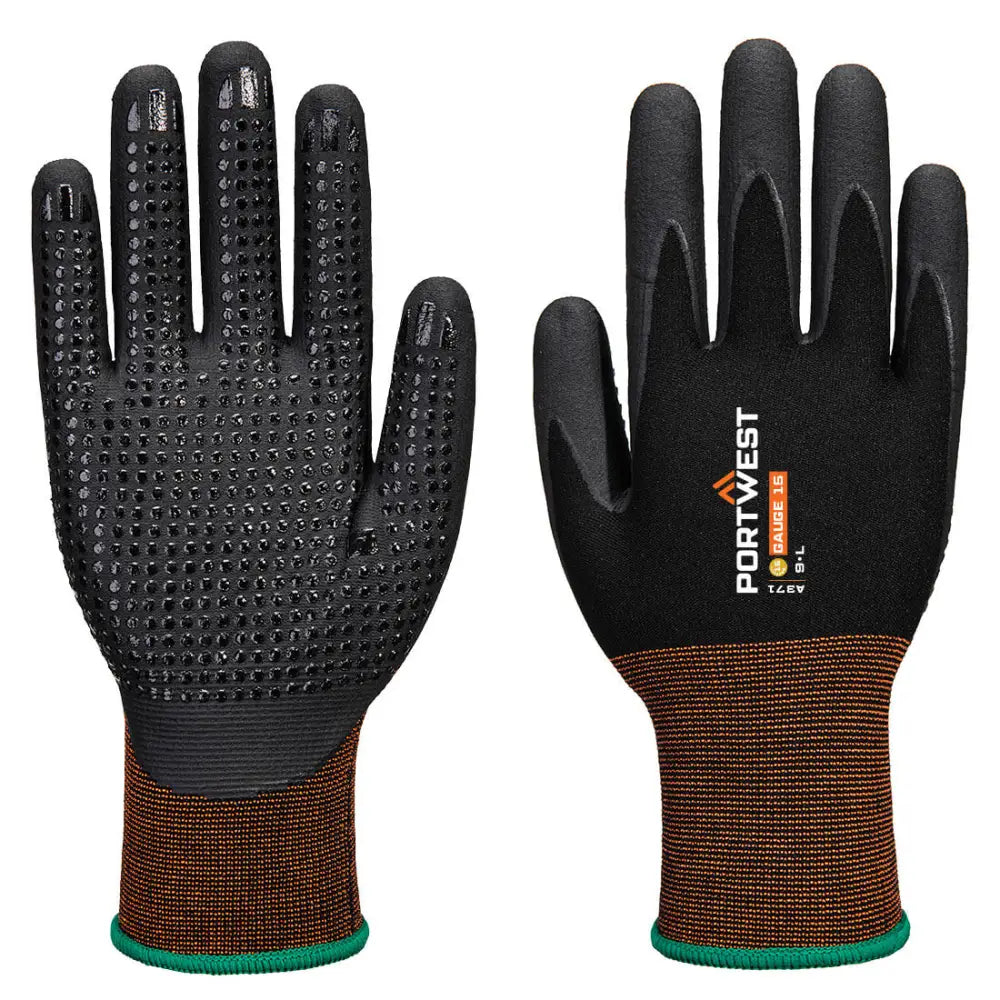 Portwest GP Grip 15 nitrilhandskar med mikroskum och prickar A371 - Svart (K8R) / XXS