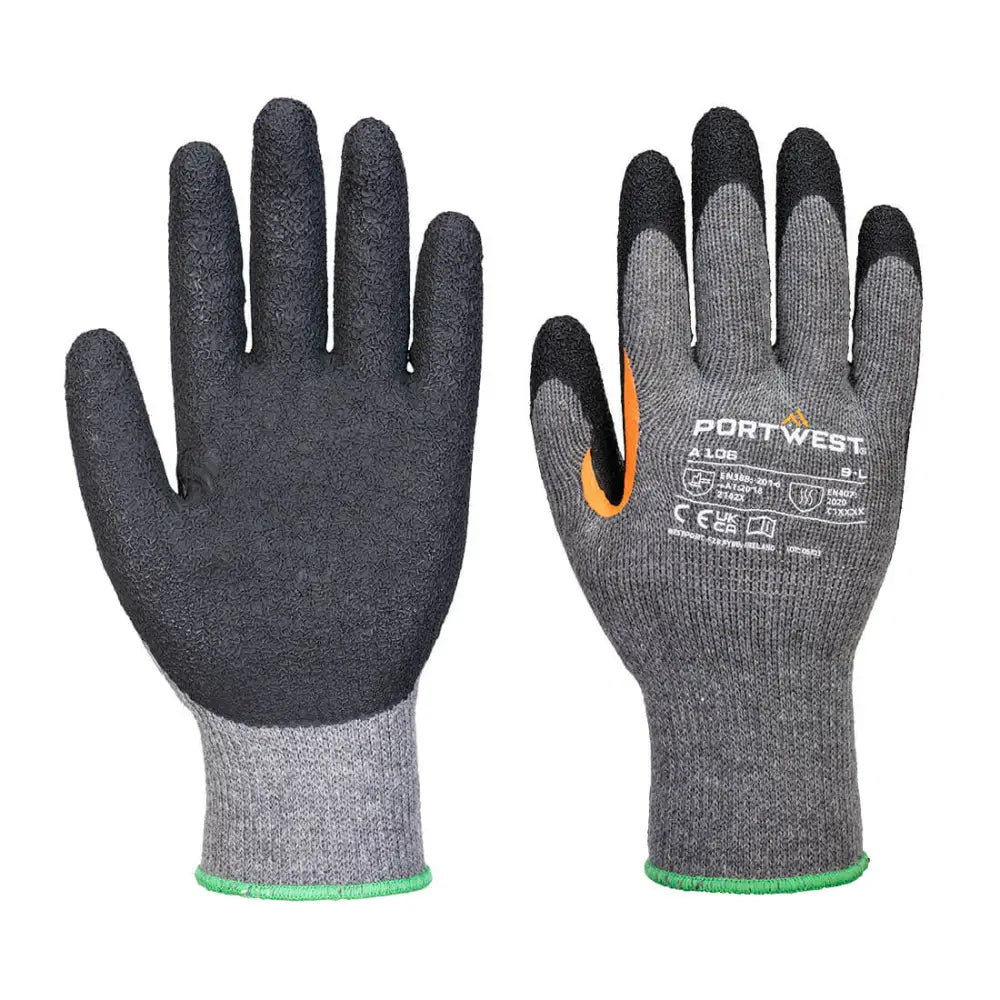 Portwest Grip 10 Latexförstärkt tumhandske (Pk12) A106 - Grå/Svart (G8R) / S