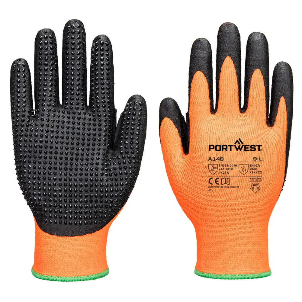 Portwest Grip 13 Nitrilhandske med hög prickig yta A148 - Orange/Svart (O8R) / S