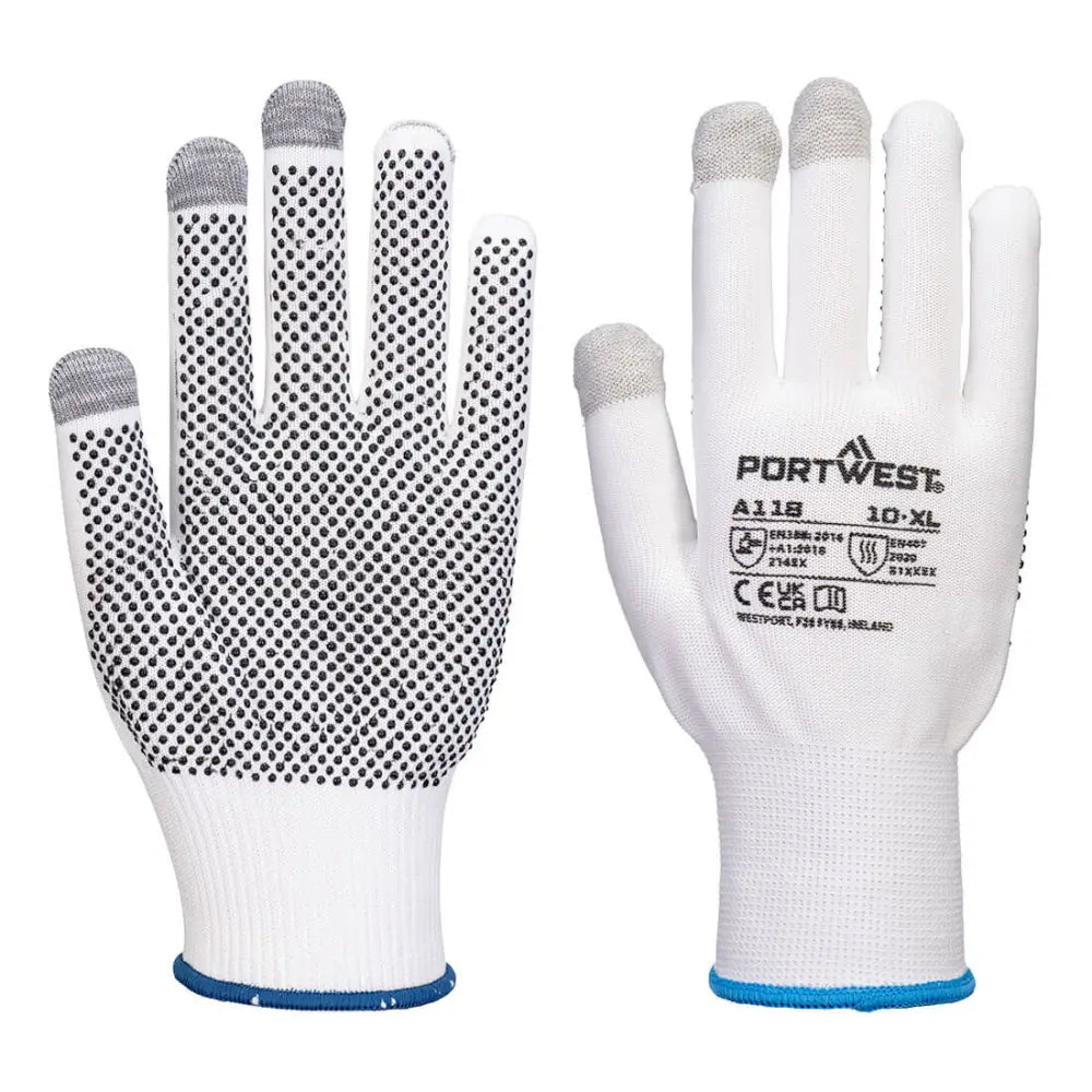 Portwest Grip 13 PVC-dottad handske för pekskärm (Pk12) A118 - Vit/Grå (W7R) / XS