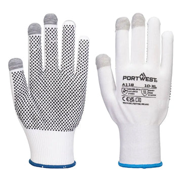 Portwest Grip 13 PVC-dottad handske för pekskärm (Pk12) A118 - Vit/Grå (W7R) / XS