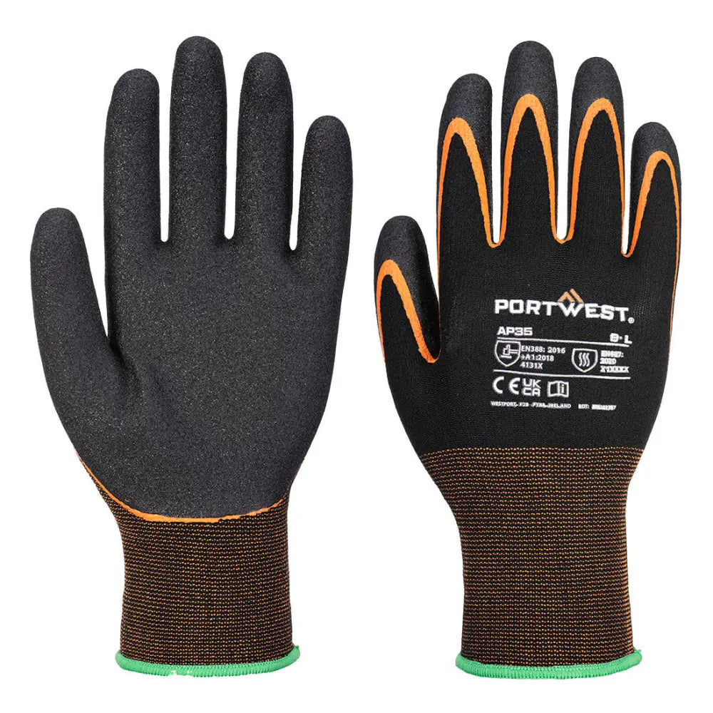 Portwest Grip 15 Nitrilhandske med dubbel handflata AP35 - Svart/Orange (K1R) / S