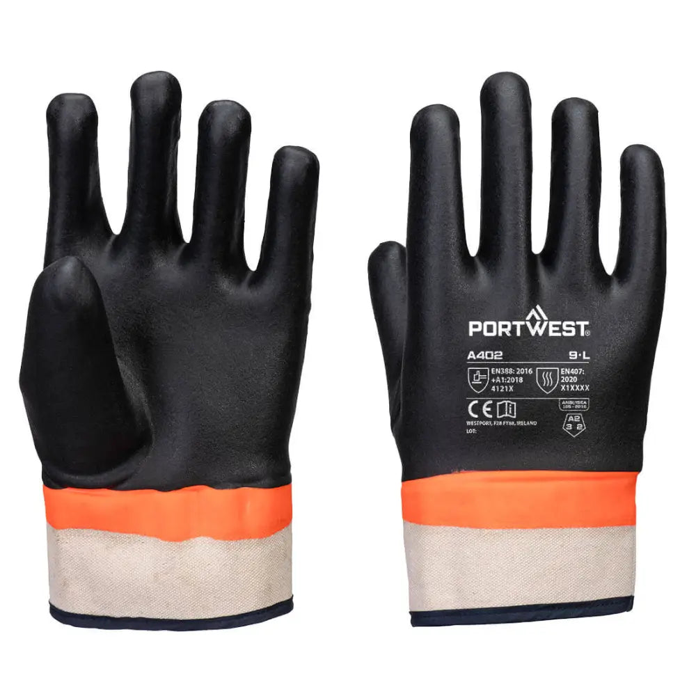Portwest Grip PVC Sandy-handske med dubbel beläggning A402 - Svart/Orange (K1R) / L
