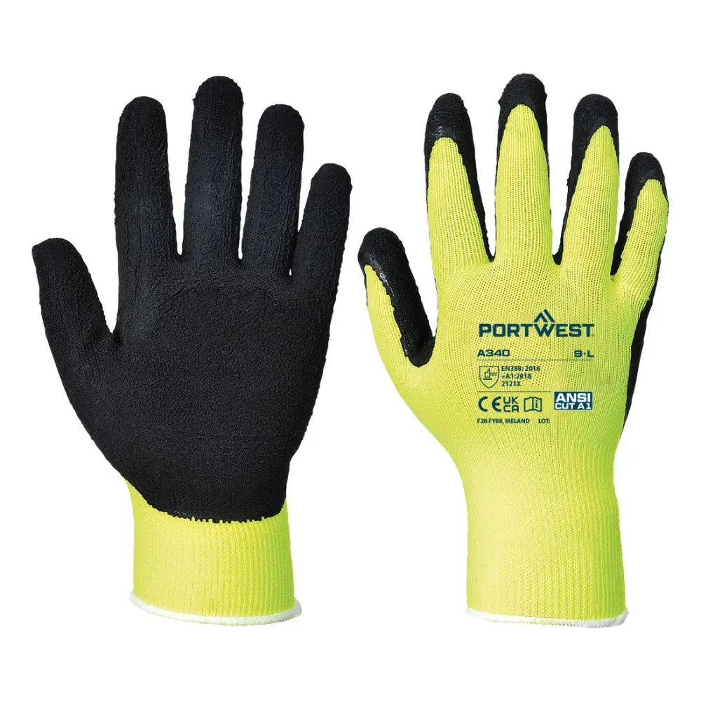 Portwest Hi-Vis Grip Handske Latex A340 - Gul: (YER) / XXS