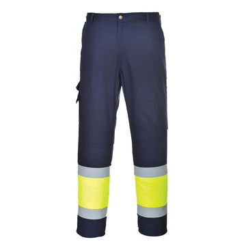 Portwest Hi-Vis lättviktiga kontrastfärgade klass änstbyxor L049 - Gul/Marinblå (YNR) / S