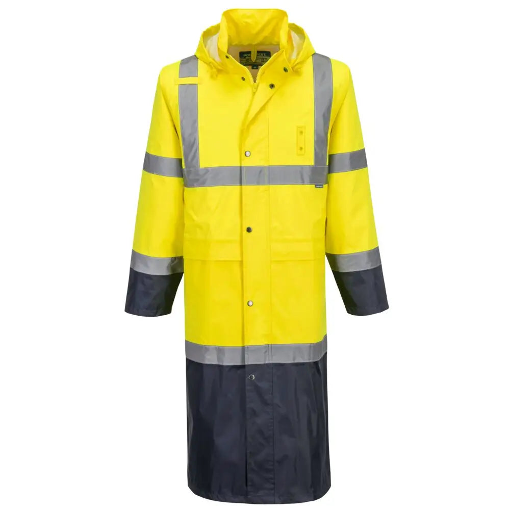 Portwest Hi-Vis regnrock med kontrastfärg 122cm H446 - Gul/Marinblå (YNR) / S