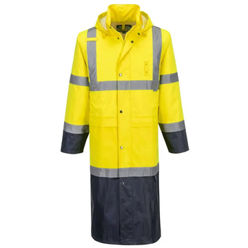 Portwest Hi-Vis regnrock med kontrastfärg 122cm H446 - Gul/Marinblå (YNR) / S