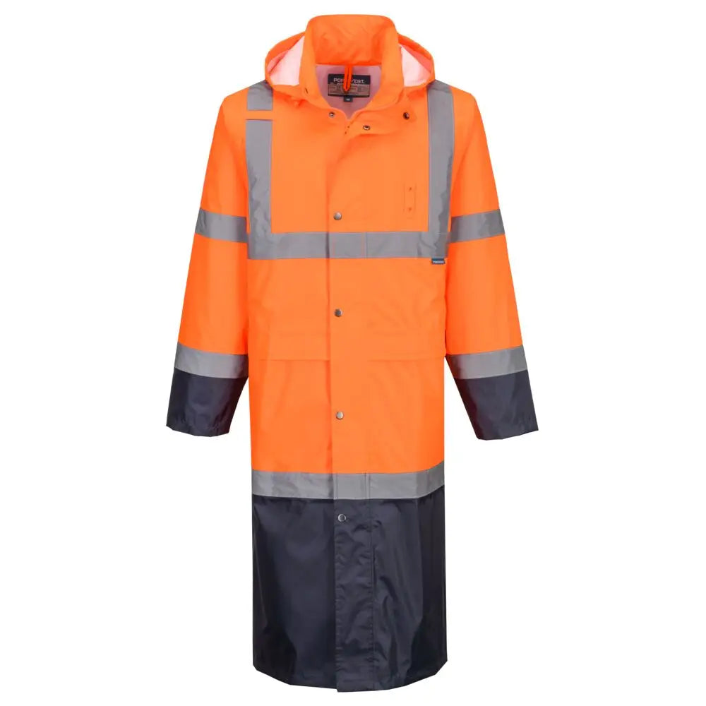 Portwest Hi-Vis regnrock med kontrastfärg 122cm H446 - Orange/Marinblå (ONR) / S