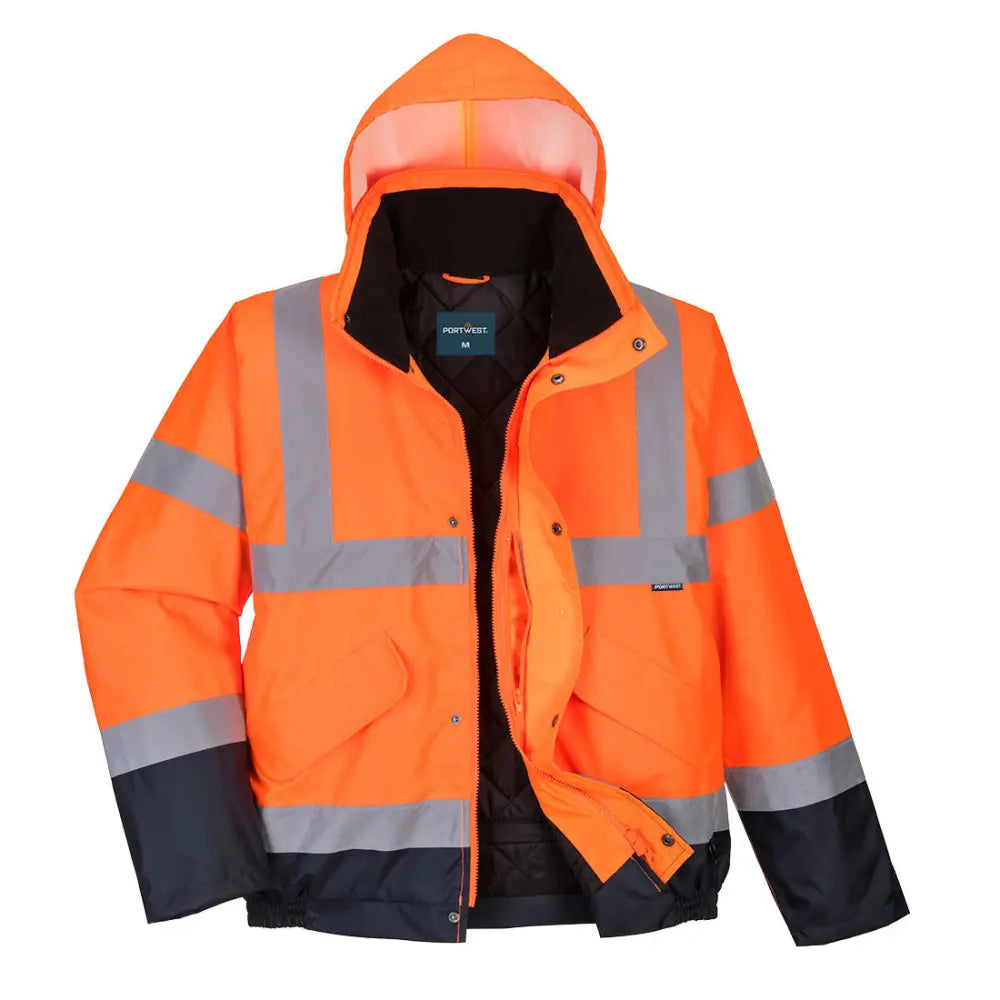 Portwest Hi-Vis Tvåfärgade Bomber Jacka S266 - Orange/Marinblå (ONR) / XS