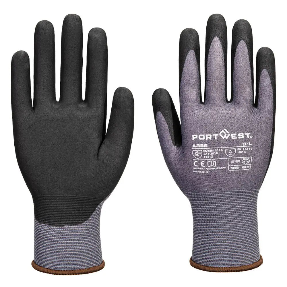 Portwest Montagehandske ESD Nitrilskum 12-pack A356 - Grå/Svart (G8R) / S