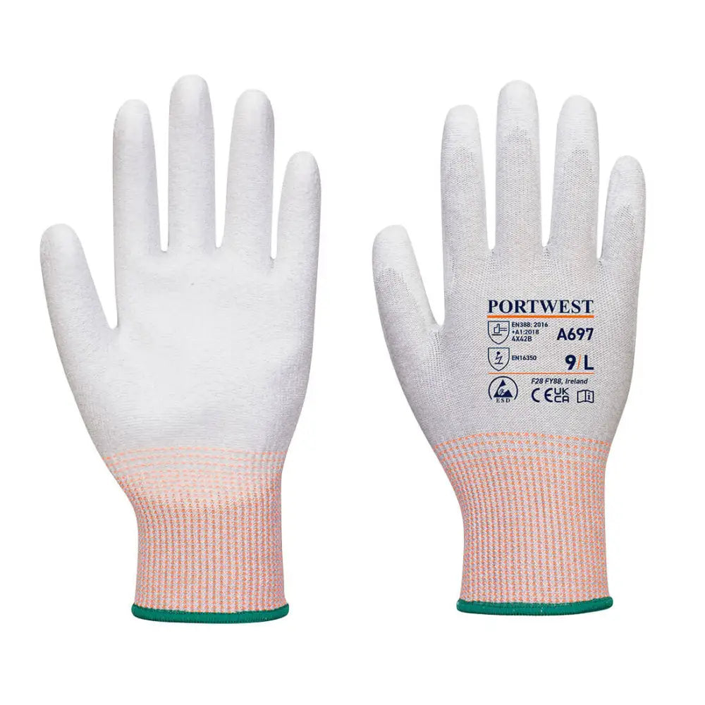 Portwest MR13 ESD PU handske - 12 pack A697 - Grå/Vit (G6R) / XS