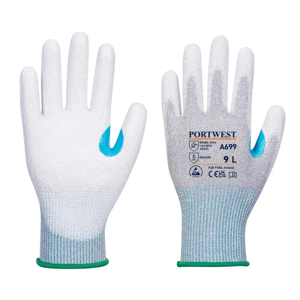 Portwest MR13 ESD PU handske - 12 pack A699 - Grå/Vit (G6R) / XS