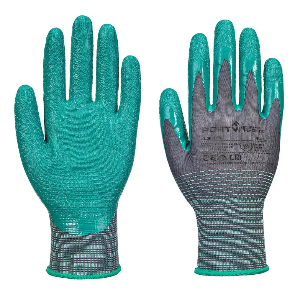 Portwest Nitrilhandske Grip 15 med rynkor (Pk12) A313 - Grått/grönt (G3R) / S