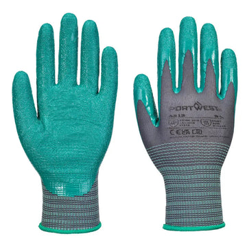 Portwest Nitrilhandske Grip 15 med rynkor (Pk12) A313 - Grått/grönt (G3R) / S