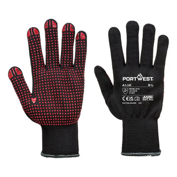 Portwest Nylon Polka Dot Handske A110 - Svart (BKR) / XXS