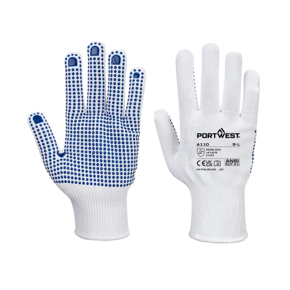 Portwest Nylon Polka Dot Handske A110 - Vit/Röd (WBR) / XS