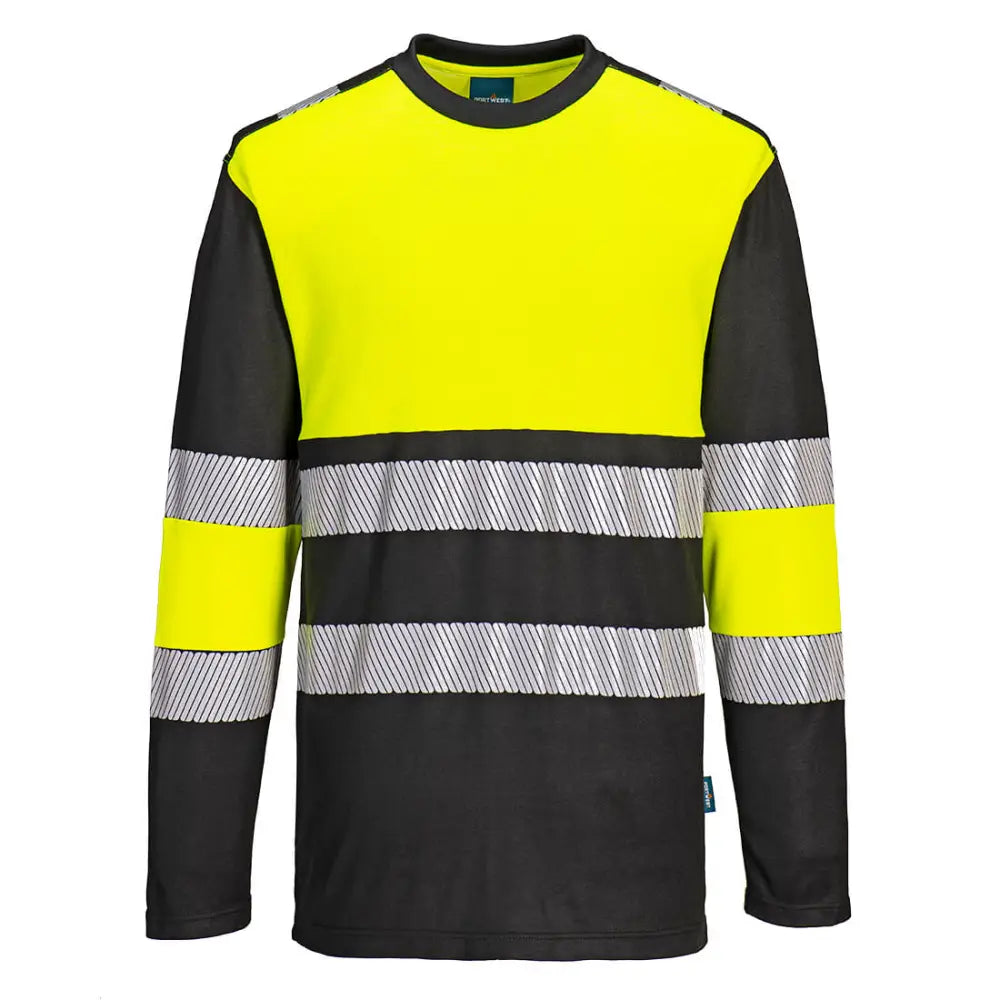 Portwest PW3 Hi-Vis Cotton Comfort Class 1 T-Shirt L/S PW312 - Gul/Svart (YBR) / XS