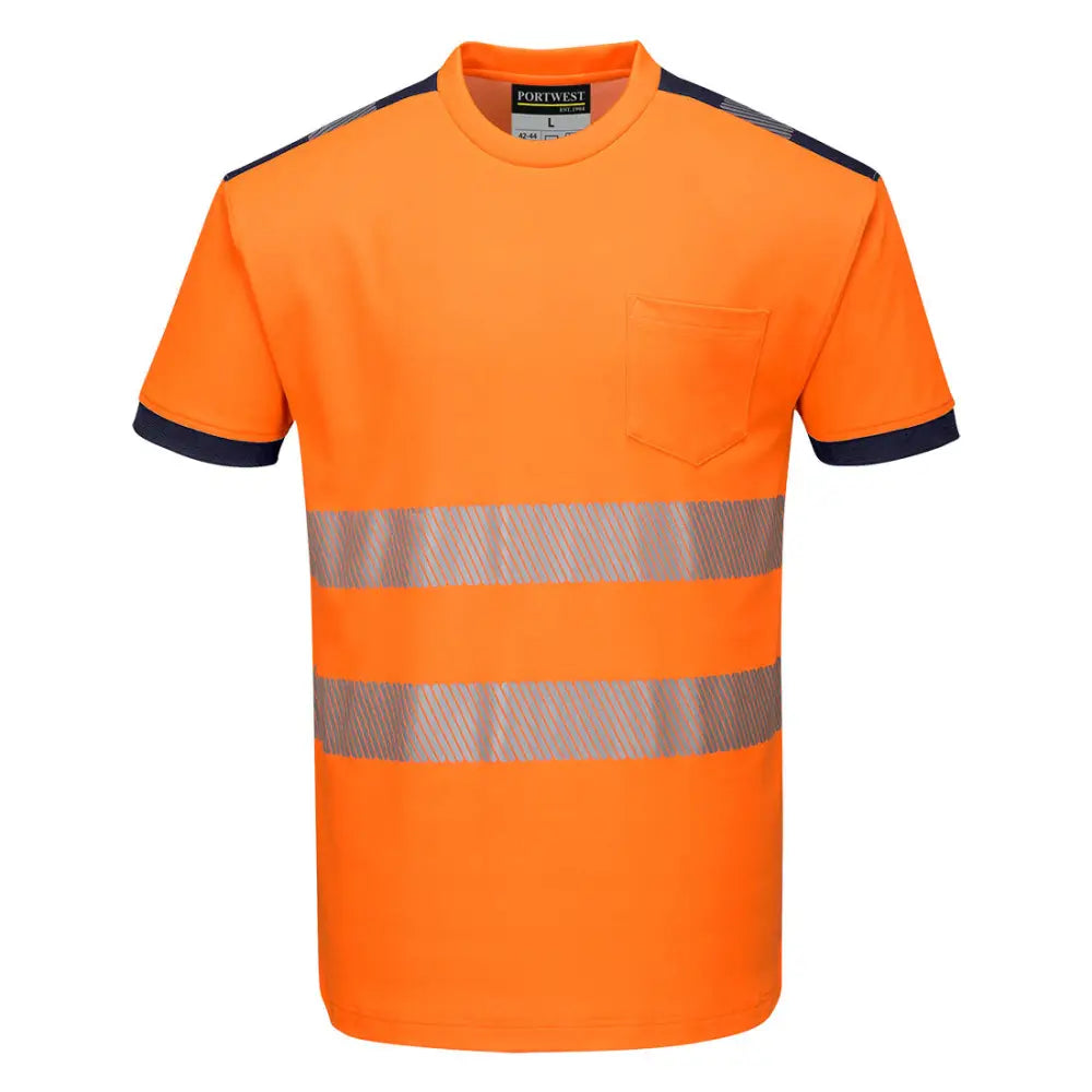 Portwest PW3 Hi-Vis Cotton Comfort T-Shirt S/S T181 - Orange/Marinblå (ONR) / XS
