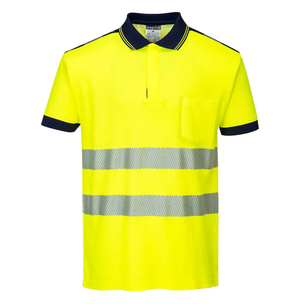Portwest PW3 Hi-Vis Pikétröja S/S T180 - Gul/Marinblå (YNR) / XS