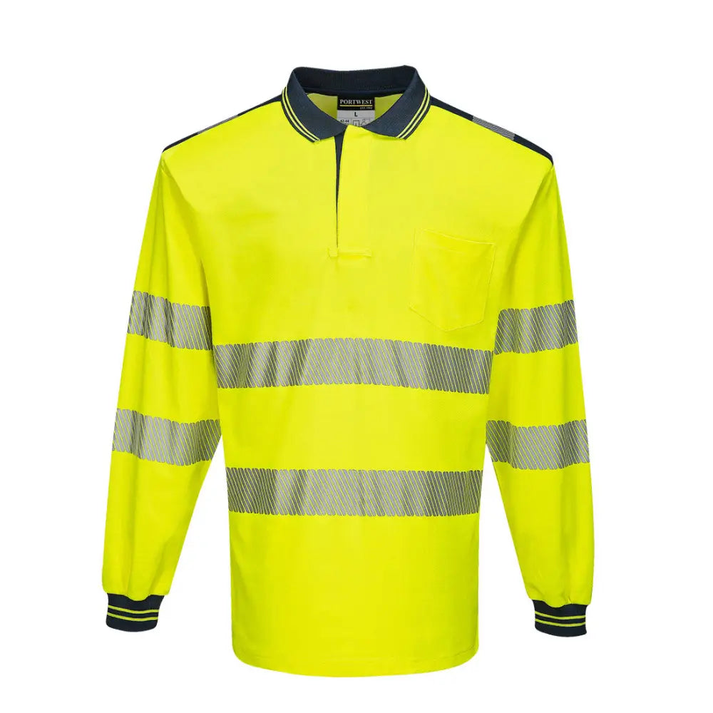 Portwest PW3 Varsel lång ärm polo L/S T184 - Gul/Marinblå (YNR) / XS