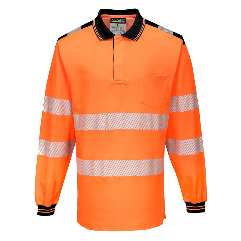 Portwest PW3 Varsel lång ärm polo L/S T184 - Orange/Svart (OBR) / S