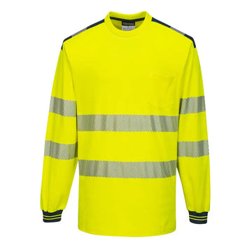 Portwest PW3 Varsel Lång ärm T-shirt T185 - Gul/Marinblå (YNR) / S