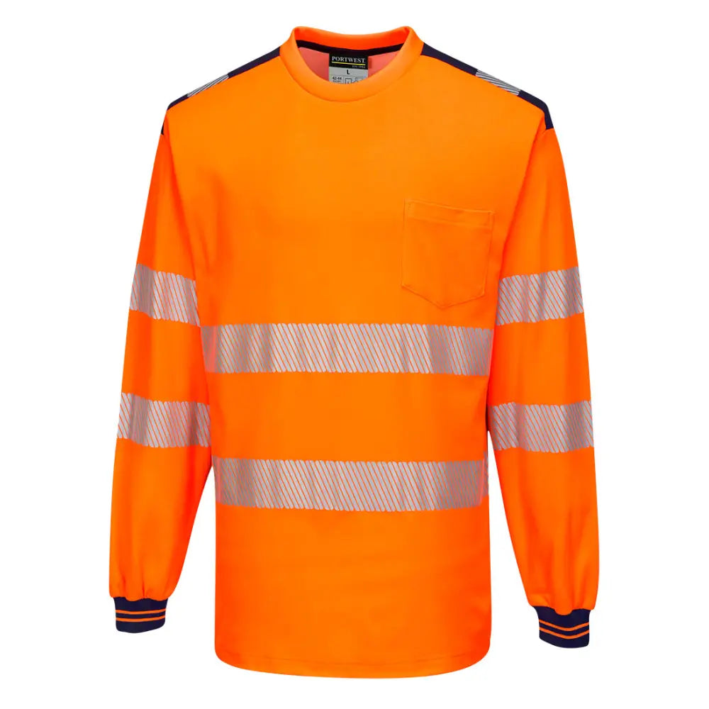 Portwest PW3 Varsel Lång ärm T-shirt T185 - Orange/Marinblå (ONR) / S