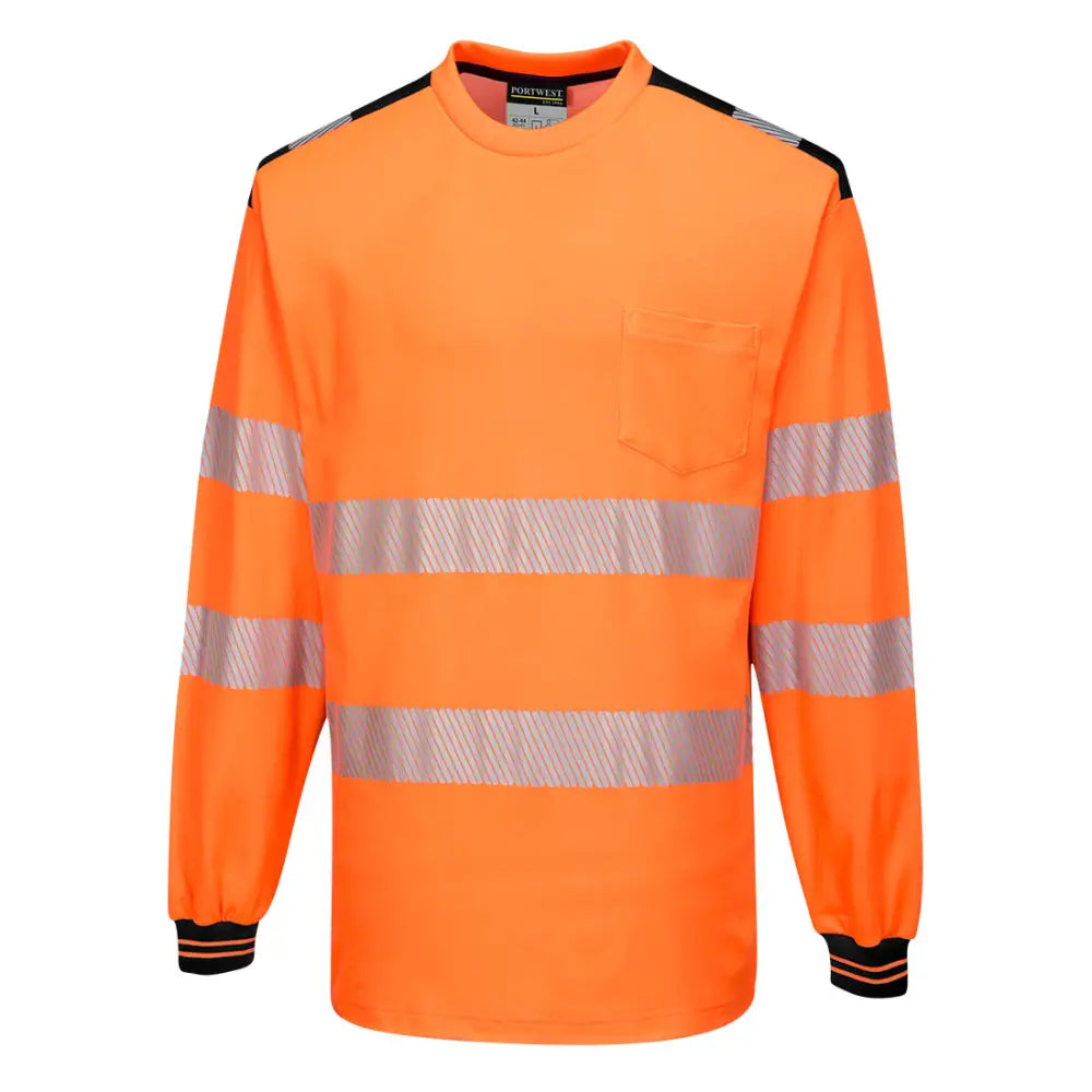 Portwest PW3 Varsel Lång ärm T-shirt T185 - Orange/Svart (OBR) / S