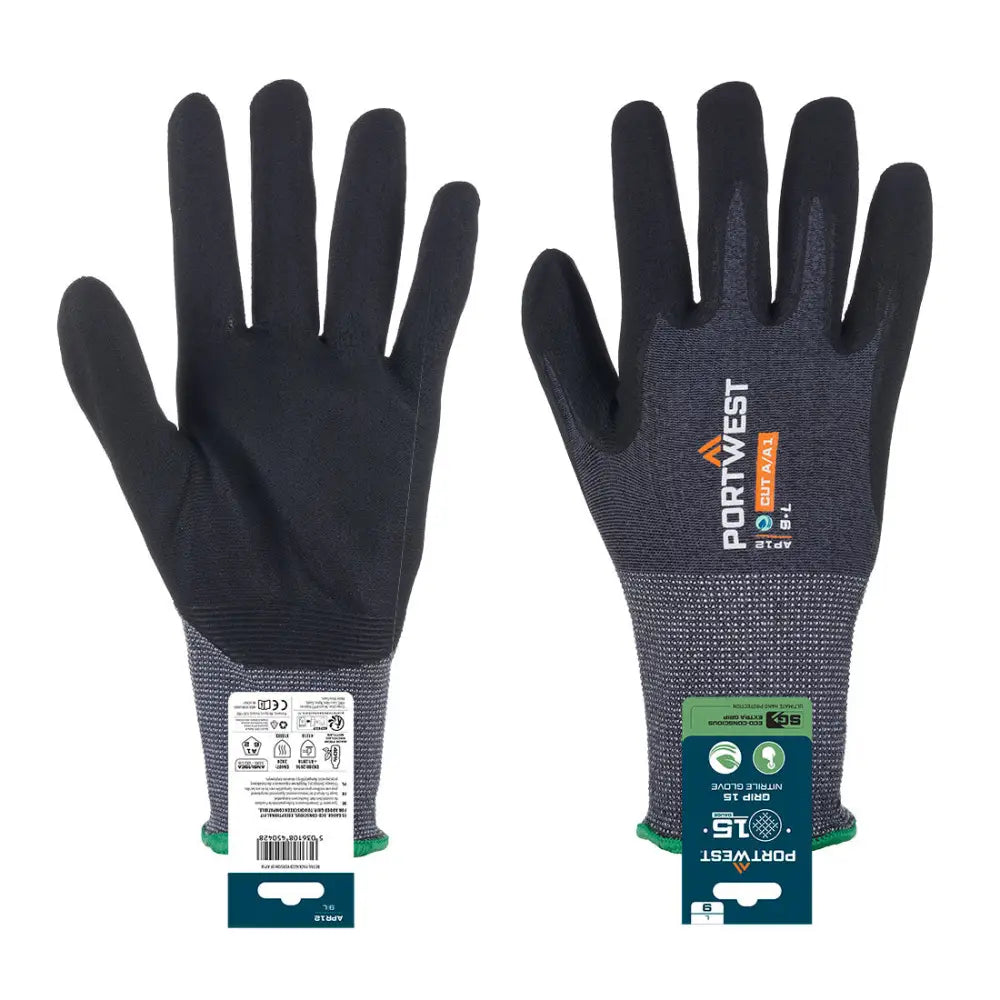 Portwest SG Grip 15 Nitrilhandske (detaljhandel) APR12 - Grå/Svart (G8R) / XS