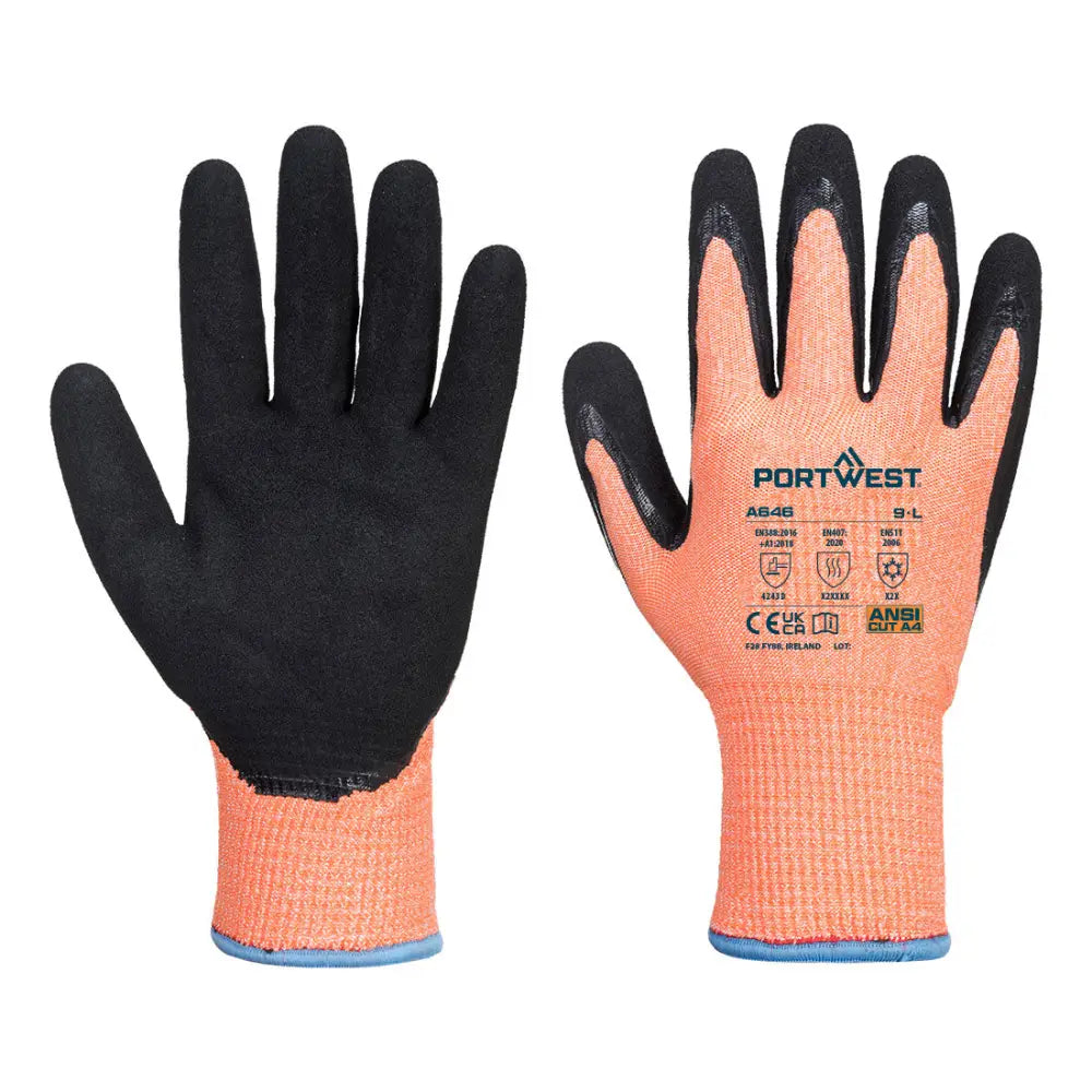 Portwest Vis-Tex Cut D13 Nitril handskar A646 - Orange/Svart (O8R) / S