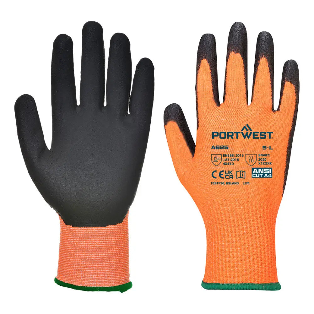 Portwest Vis-Tex Skär Resistent Handske A625 - Orange/Svart (O8R) / S